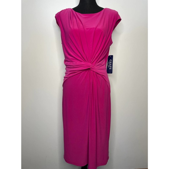 Chaps Dresses & Skirts - NWT Chaps Dress LARGE Pink Twist Front Midi Round Neck Cap Sleeve Popover Casual